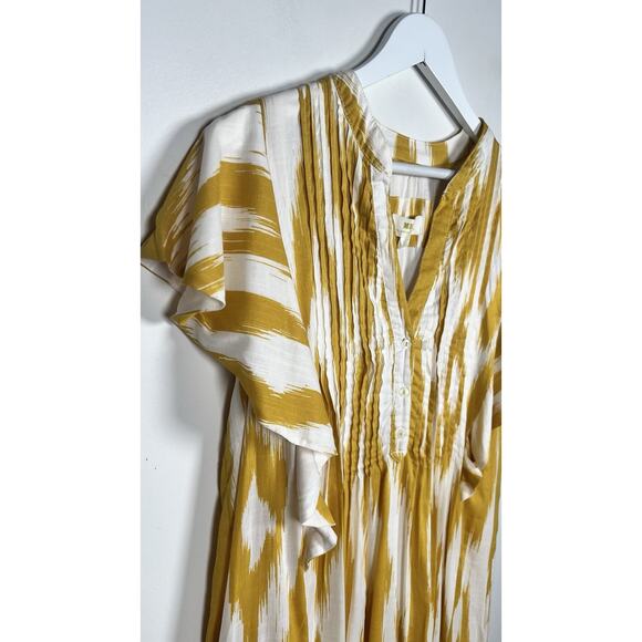 Anthropologie Maeve Cassandra Pintuck Yellow Flutter Sleeve Maxi Dress Medium - Picture 4 of 11